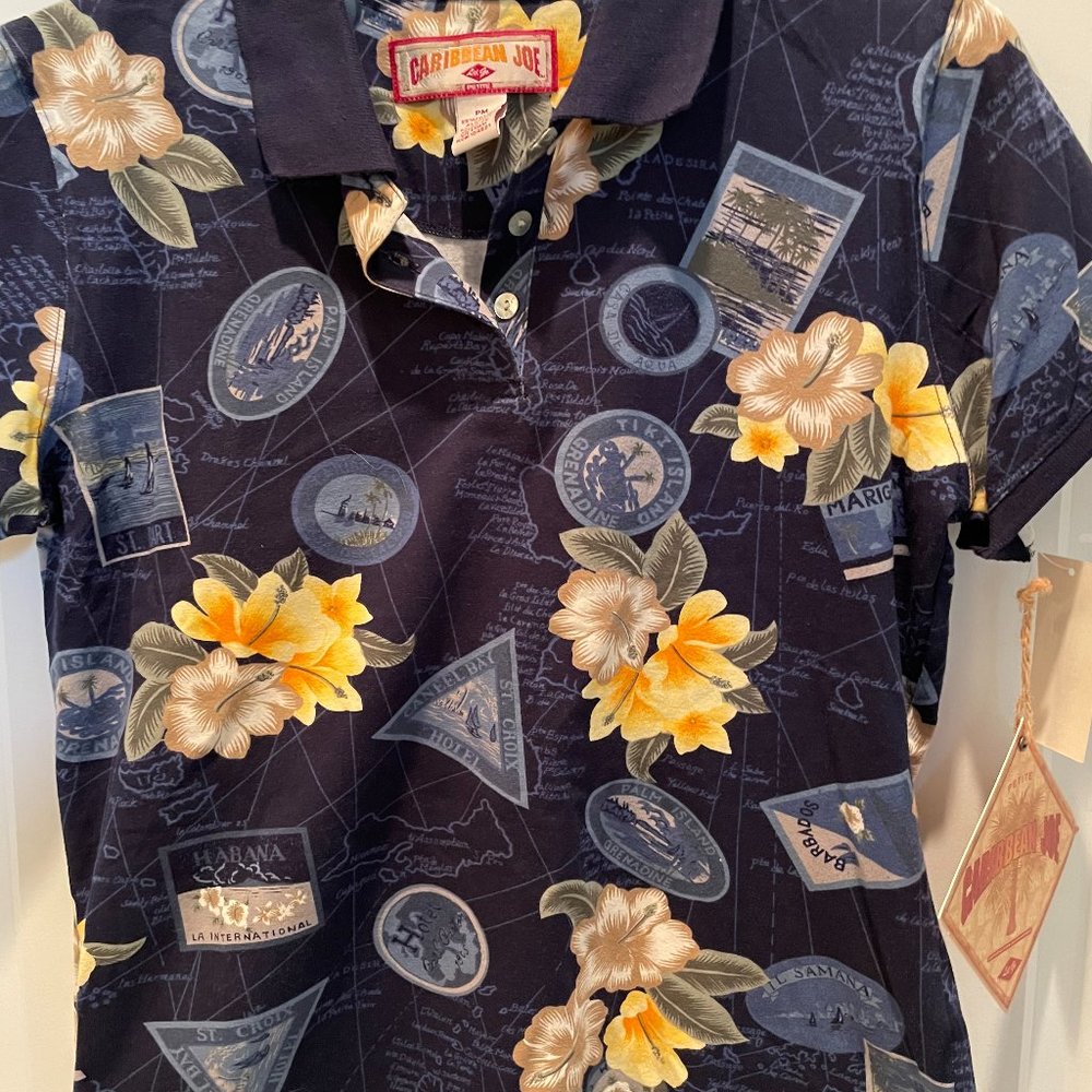 NWT Caribbean Joe Blue Print Blouse Size PM